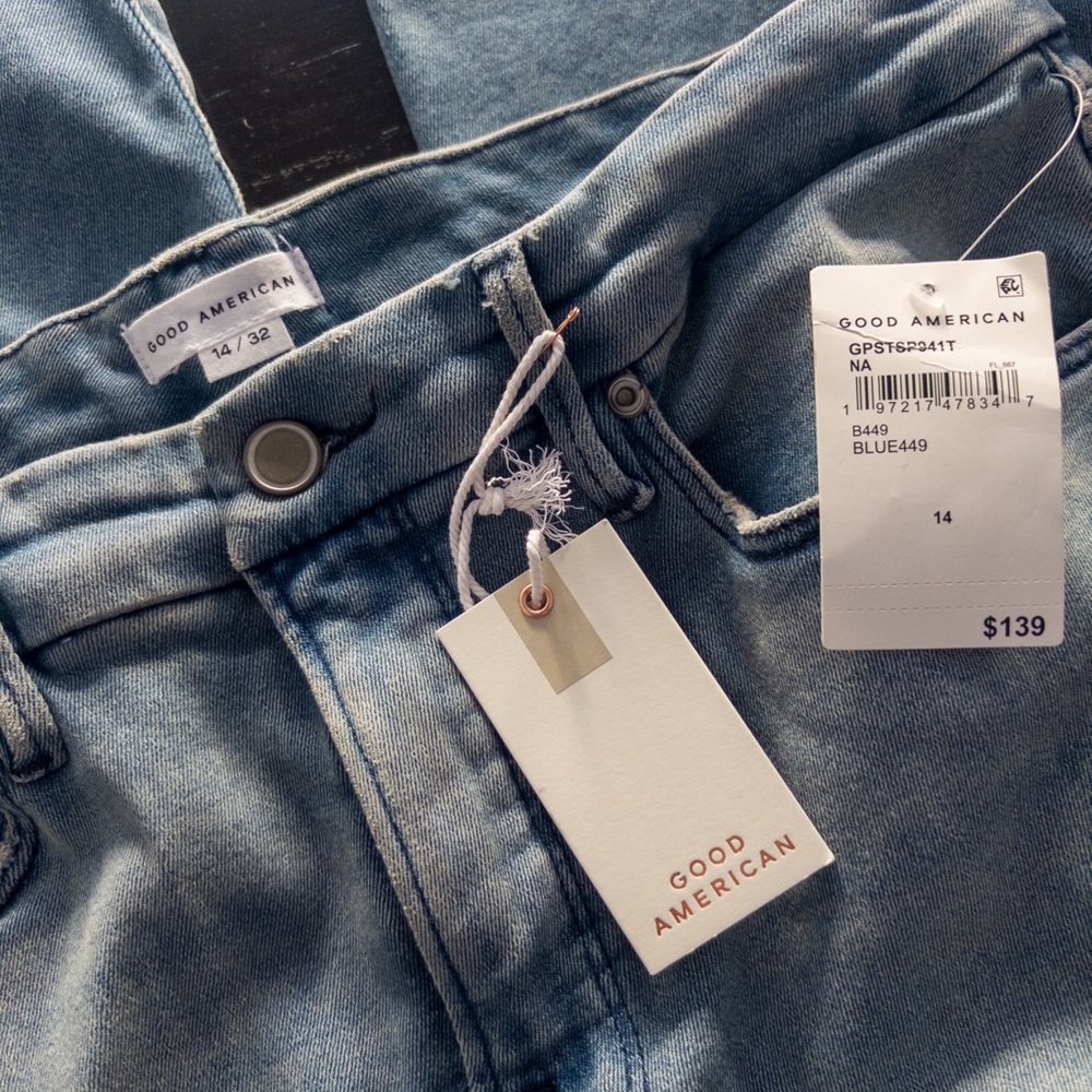 Good American Mid Rise Straight Leg Jeans Size 14 Blue NWT - Picture 2 of 7